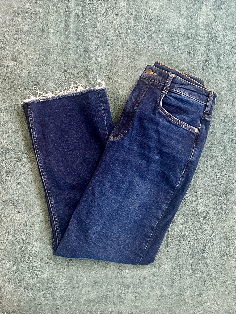 Pilcro Mid Rise Raw Hem Straight Leg Jeans Dark Wash Size 30